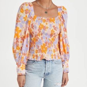 Free People Printed Smocked Top